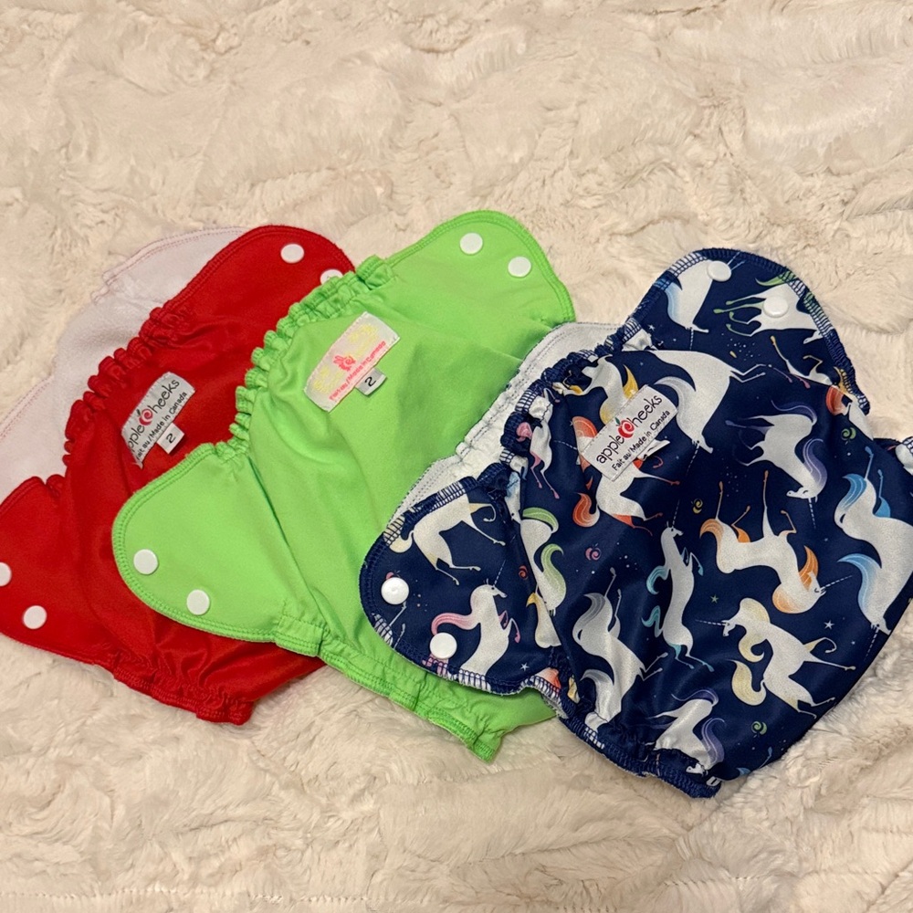 Apple Cheeks Size 2 Unicorn and Solid Color Kids Diaper Covers